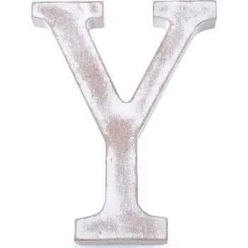 Vánoční dekorace Dřevěná písmena abecedy vintage - 24 "Y" bílá přírodní