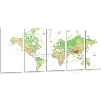 Obraz Dovido 5-dílný obraz klasická mapa světa s bílým pozadím