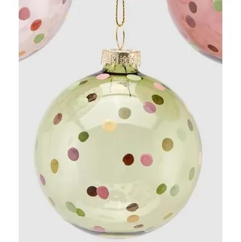 Vánoční ozdoba Vánoční skleněná ozdoba s puntíky růžová/zelená 1ks, 8 cm - Zelená