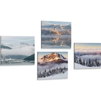 Obraz Dovido Set obrazů zimní zasněžená krajina
