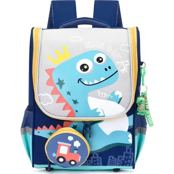 Školní batoh LEAN Školní Batoh Dinozaur S Kapsou Lokomotiva Přívěsek 21L