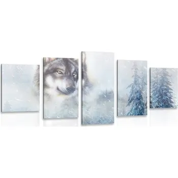 Obraz Dovido 5-dílný obraz vlk v zasněžené krajině