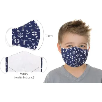 rouška Rouška pro děti s vnitřní kapsou na gumičky - délka oblouku 11cm, 3-6 let, modrá kotva
