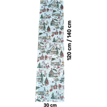 Vánoce LKV Lomnice Vánoční set: Běhoun na stůl + 4 ks prostírání - domečky - 30 x 140 cm