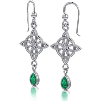 Náušnice UZLY ŽIVOTA, stříbrné náušnice se smaragdový sklem