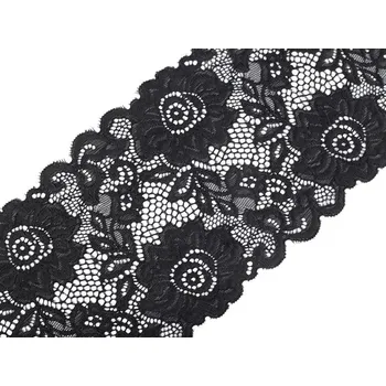 Krajka Elastická krajka / vsadka / běhoun šíře 14 cm METRÁŽ - 2 černá