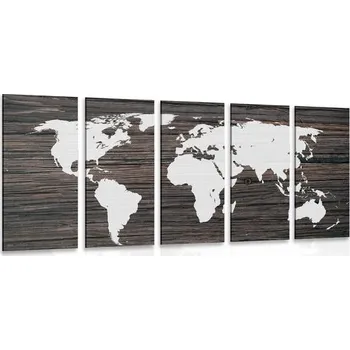 Obraz Dovido 5-dílný obraz mapa světa na dřevě