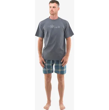 Pánské pyžamo Krátké Pyžamo pro muže - tm. šedá petrolejová - XL