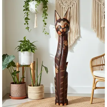 Kočka 9 Socha XXL Dřevo 100 cm