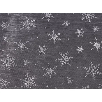 Organza s glitrovými vločkami METRÁŽ - 1 bílá stříbrná