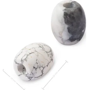 Přívěsek Korálek soudek z minerálu Bílý Howlit s velkým průtahem pro Macramé 18x16 mm