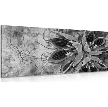 Obraz Dovido Obraz květiny s perlami v černobílém provedení