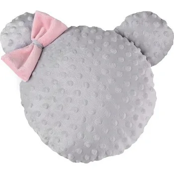 Polštář Dekorační polštář minky s vyplní - myška - 1 šedá nejsvětlější s mašlí