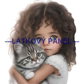 Látkový panel - Holčička s kočičkou - DZ-22 Velikost: 15x15cm, Materiál: Úplet