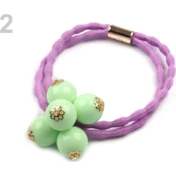 Gumička do vlasů s korálky - 2 zelená lipová