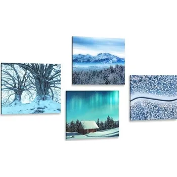 Obraz Dovido Set obrazů zasněžená krajinka