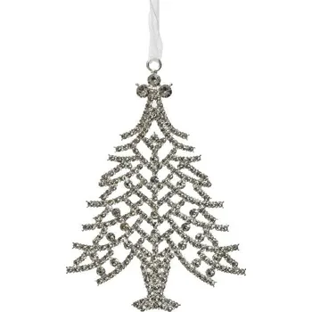 Vánoční dekorace Vánoční dekorace stromeček na zavěšení s flitry zlatý/stříbrný 1ks, 0,2x7,5x10 cm - Stříbrný