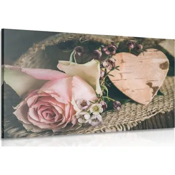 Obraz Dovido Obraz růže a srdíčko v jutě