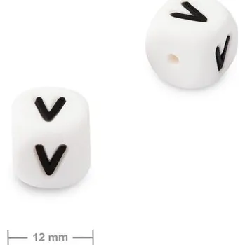 Korálek Silikonový korálek kostka 12 mm s písmenem V