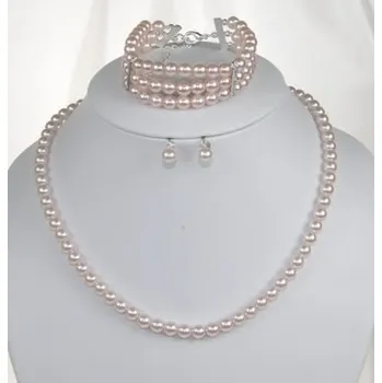 Dětské navlékací korálky Soupravy bižuterie - Korálky a perličky - S7201-0007+7202-0007+7203-0008 - MS01CH - Bílé perly s odstínem šampaň- stříbro