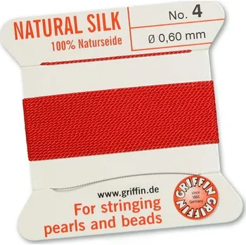 Korálek GRIFFIN Hedvábná nit s jehlou 0,6 mm/2m červená