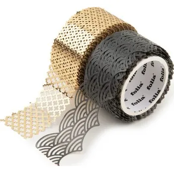 Lepicí páska Krajková washi páska 2ks šedá a zlatá