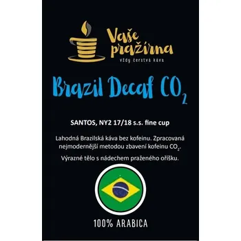 Káva Vaše Pražírna Káva Brazil Santos bezkofeinová CO2 Hmotnost balení: 1000 g, Namlít?: Jemně mletá (džezva, český turek)