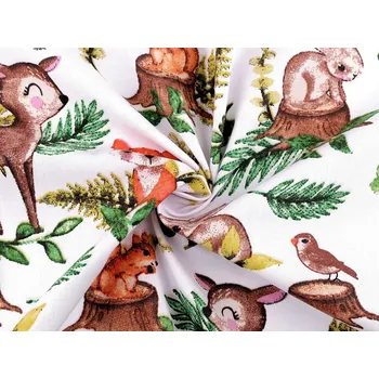 Bavlněná látka / plátno lesní zvířátka METRÁŽ - 1 (764) bílá