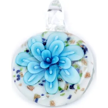 Přívěsek Skleněný přívěsek květ Ø31 mm - 4 modrá azuro