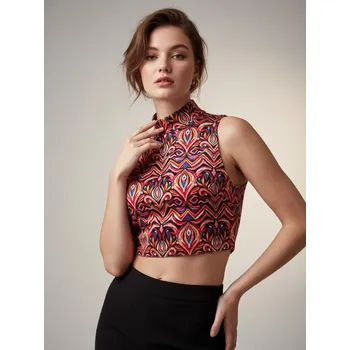 Dámské oblečení Sinsay - Krátká halenka s rolákem a abstraktním vzorem - vícebarevná - 9643A-MLC - 9643A-MLC-XS