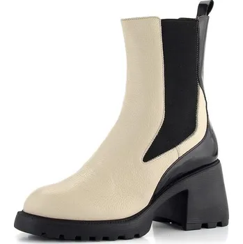 Dámské kozačky Wonders chelsea kotník na podpatku Cream/Negro G-6705 - 41 | P678541
