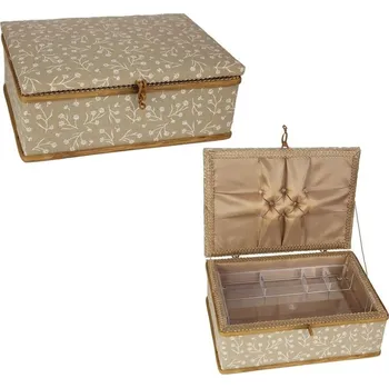 Organizér galanterie Kazeta na šití hnědá s květy