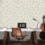 Dovido Samolepící tapeta abstraktní kresby tváří na béžovém pozadí