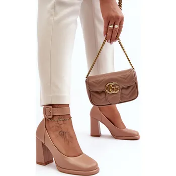 Dámské lodičky Boto Na Słupku S Kličkou Czółenka Idovana Barva: Béžová, Velikost: 40