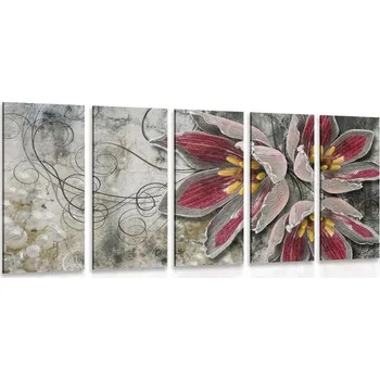 Obraz Dovido 5-dílný obraz květiny s perlami
