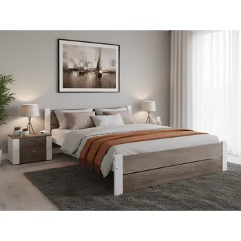 Nábytek Postel IKAROS DOUBLE 180 x 200 cm, bílá/dub lanýž Rošt: S laťkovým roštem, Matrace: Matrace Deluxe 10 cm