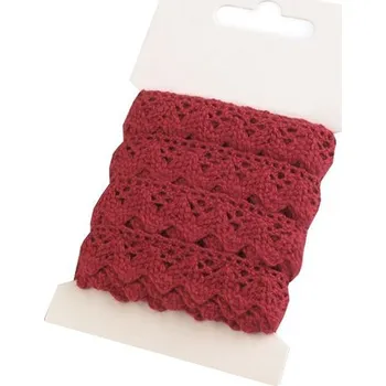 Krajka Bavlněná krajka šíře 15 mm paličkovaná 3 METRY - 15 bordó