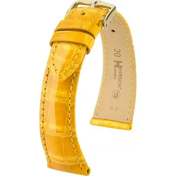 Řemínek na hodinky Řemínek Hirsch London Alligator - žlutý, lesk - 19 mm - L – Standardní délka (doporučujeme) - 14 mm - Zlatá + 5 let záruka a dárek ZDARMA