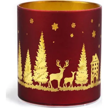 Bytová dekorace Skleněný LED svícen vánoční - červená