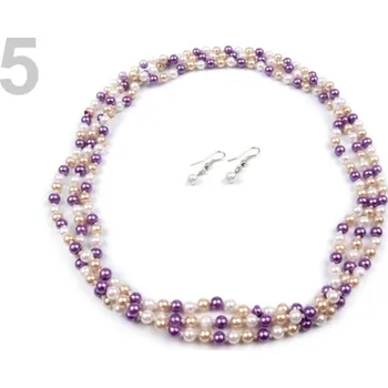Módní doplněk Náhrdelník a náušnice z voskovaných perel LONG SADA - 5 fialová sv.