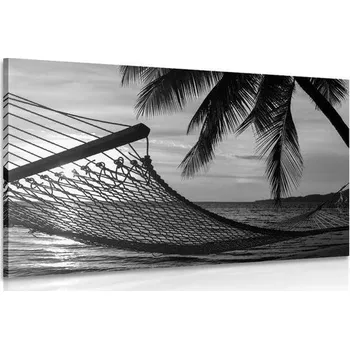 Obraz Dovido Obraz houpací síť na pláži v černobílém provedení