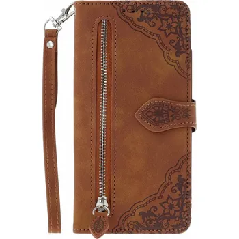 Pouzdro na mobilní telefon Pouzdro Xiaomi Redmi Note 14 knížkové se zipem hnědé (kryt neboli obal na Xiaomi Redmi Note 14)