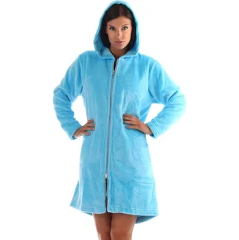 Dámský župan Dámský 3/4 hřejivý župan s kapucí a se zipem SIENA tyrkysová - M