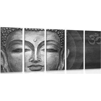 Obraz Dovido 5-dílný obraz tvář Buddhu v černobílém provedení