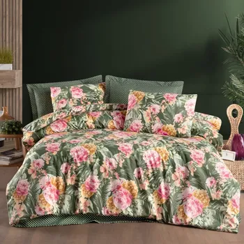 Povlečení Povlečení bavlněné Victoria zelená TiaHome 1x Polštář 90x70cm, 1x Přikrývka 140x200cm