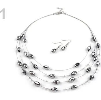 Náhrdelník Náhrdelník a náušnice s broušenými korálky, sada - 1 šedá