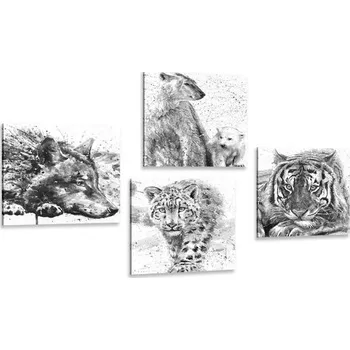 Obraz Dovido Set obrazů zvířata v černobílém akvarelovém provedení