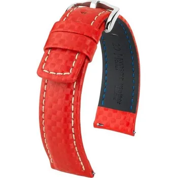 Řemínek na hodinky Řemínek Hirsch Carbon - červený - 22 mm - L – Standardní délka (doporučujeme) - 20 mm - Stříbrná + 5 let záruka a dárek ZDARMA