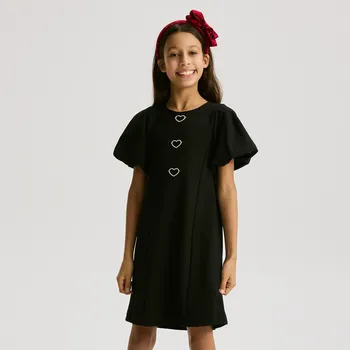 Dětská móda Reserved - Šaty s balonovými rukávy - černý - 297FW-99X - 297FW-99X-140