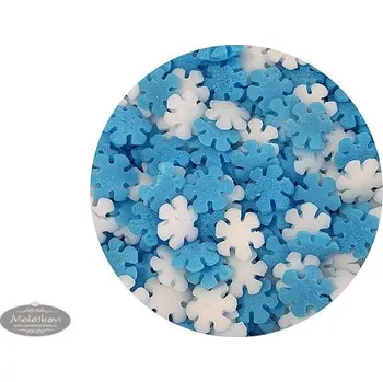 Jedlá dekorace na dort Monaco Cukrové vločky bílé a modré 50 g